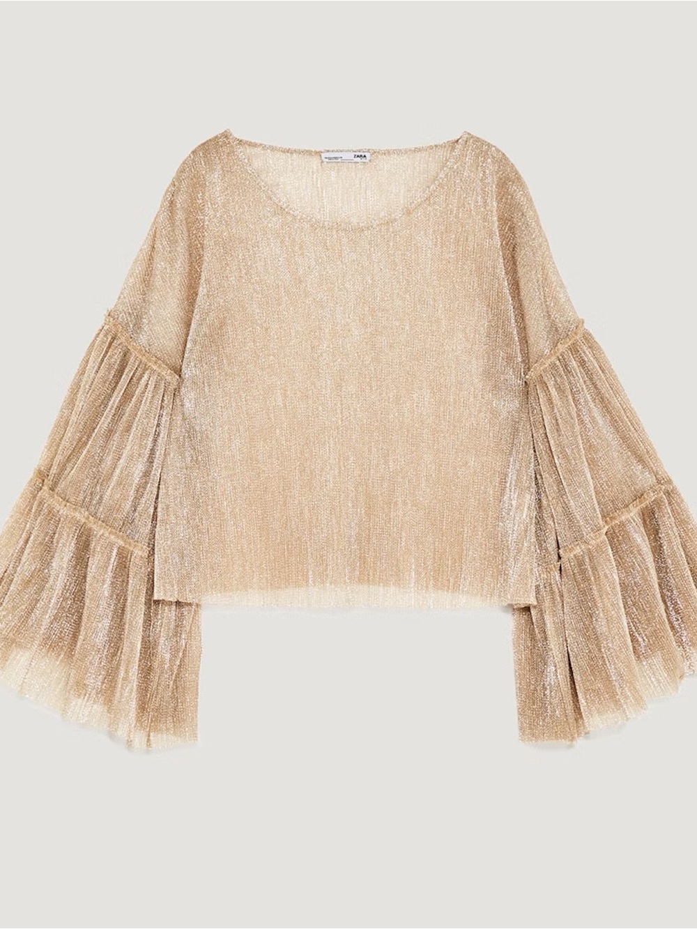 Metallic Gold long-Sleeve Sheer Top